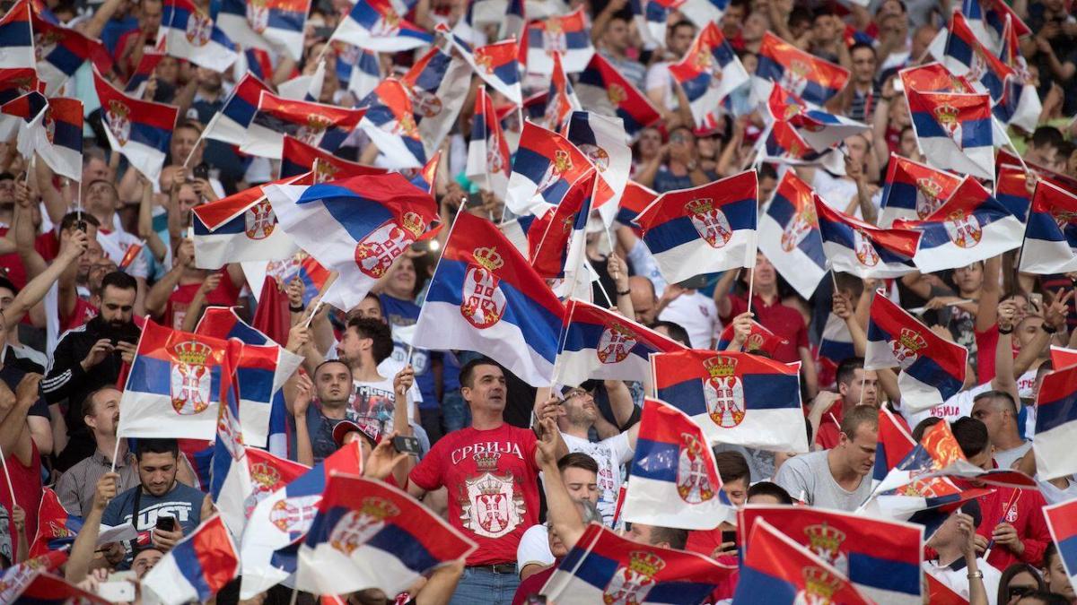 Serbian football fans and flags